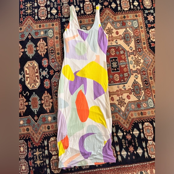 Alice + Olivia Multicolor geometric tank Sleeveless Midi Dress blue orange 6 - Picture 2 of 9